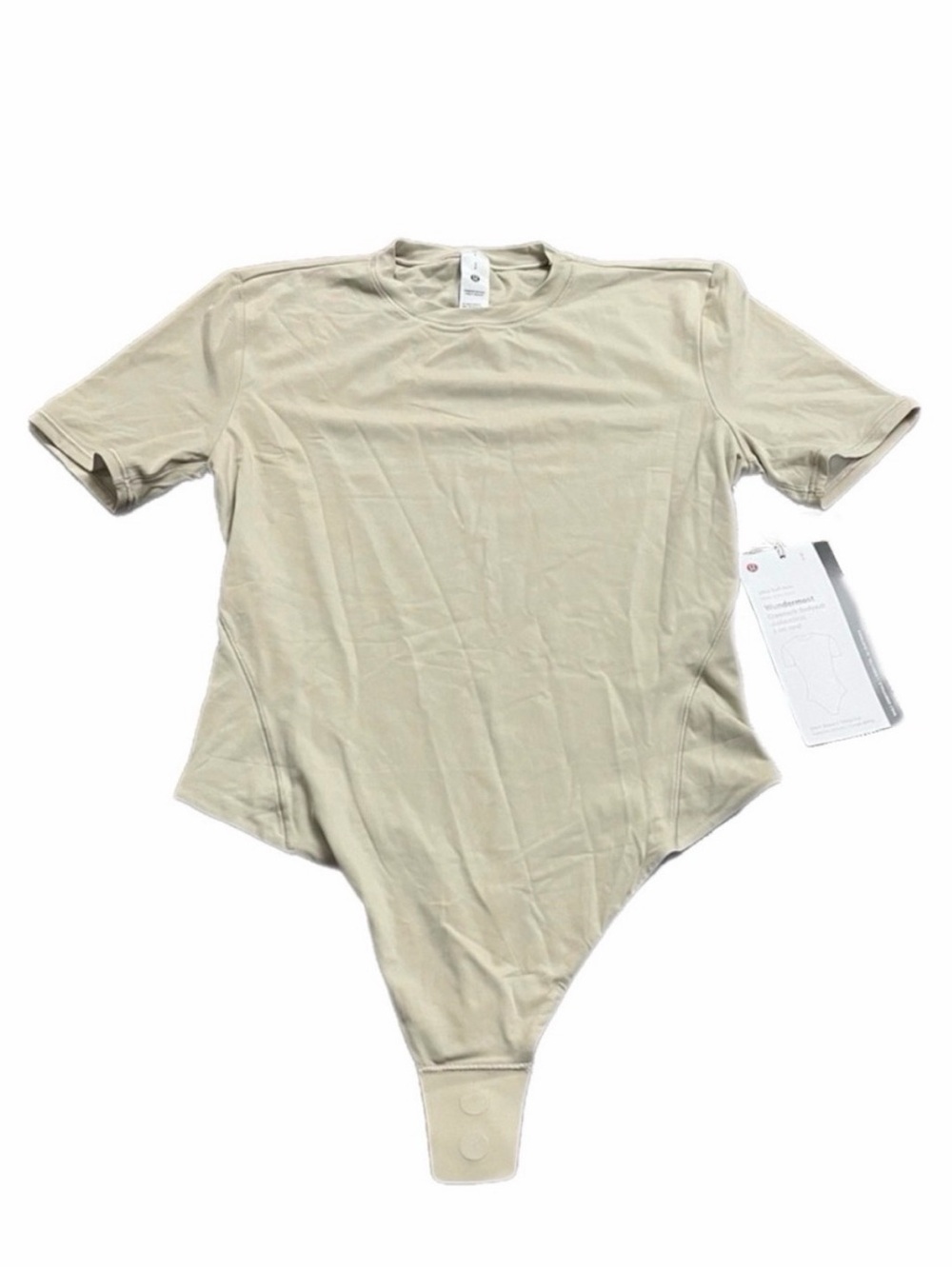 NWT Lululemon Wundermost Nulu Short-Sleeve Crew Thong Bodysuit Mojave Tan S